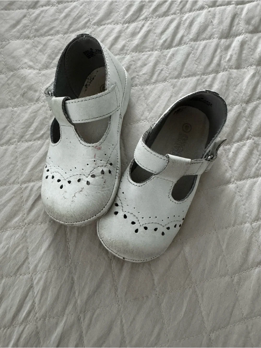 Angel White Mary Jane Walker Shoes with Scallop Cutouts